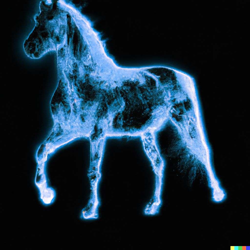 a horse, a hologram projection